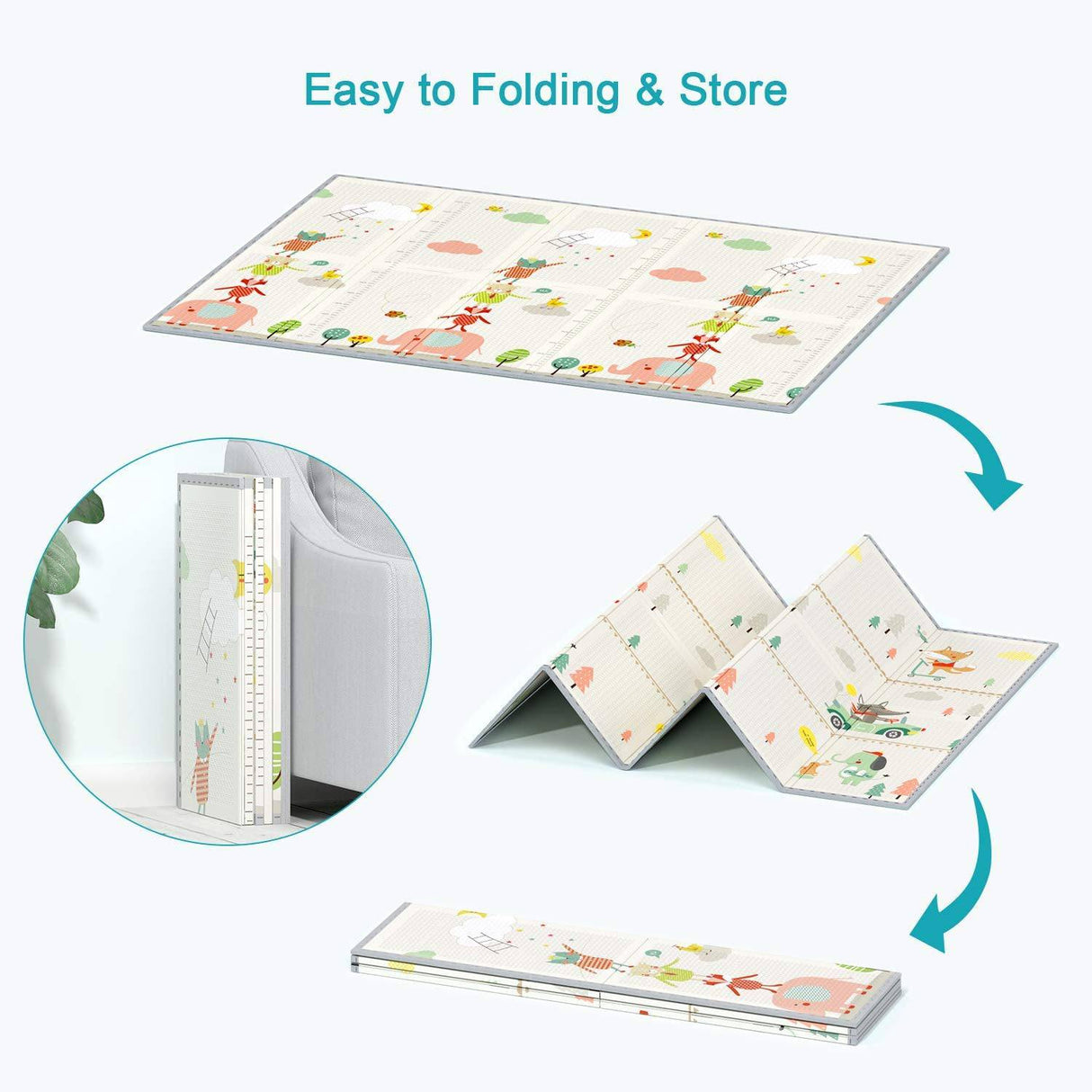 YOOVEE Tapete de juego para bebés, tapete impermeable grande para gatear para bebés, tapete reversible para bebés y niños pequeños, fácil de limpiar. - DIGVICE MX