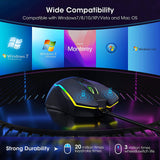 Cackbird Ratón para juegos RGB con cable, ratón para juegos de PC con 8 botones programables, retroiluminación Chroma RGB, 7200 DPI ajustable, empuñaduras laterales de goma, memoria integrada, ratón ergonómico USB