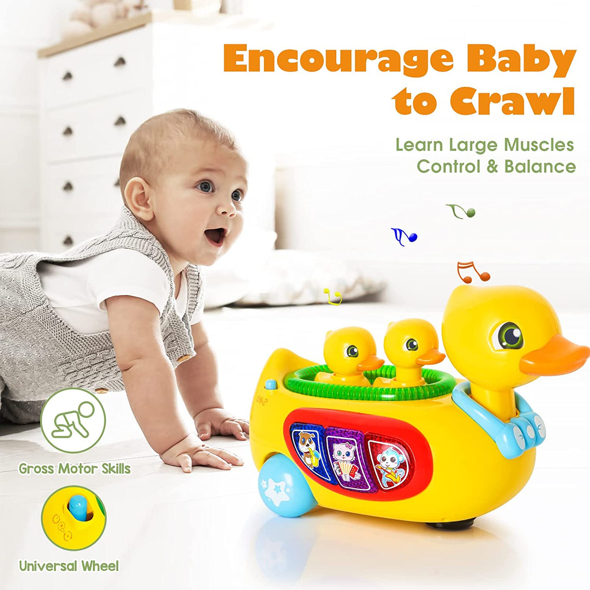 LACCHOUFEE Juguetes para bebés, Pato musical para gatear - B0B9998DCQ