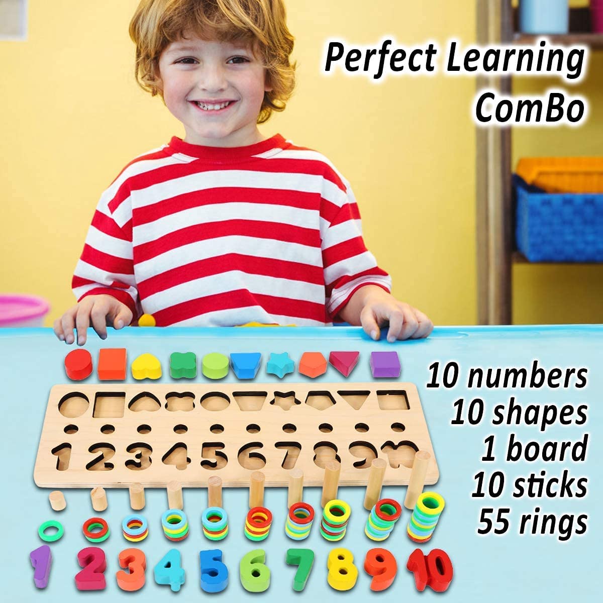 CozyBomb - Rompecabezas de madera con números para clasificar juguetes Montessori para niños - 54789125