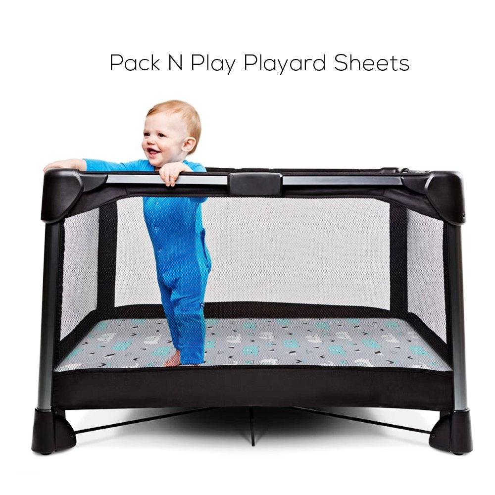 BROLEX - Pack n Play Juego de sábanas ajustables y elásticas, 2 mini sábanas portátiles para cuna, funda de colchón convertible Playard, material ultrasuave, elefante y ballena - DIGVICE MX