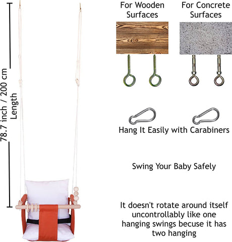 MASS LUMBER - Columpio de lona para interior y exterior para bebé con cinturón, juego para colgar en el techo, bolsa de almacenamiento, (canela) - DIGVICE MX