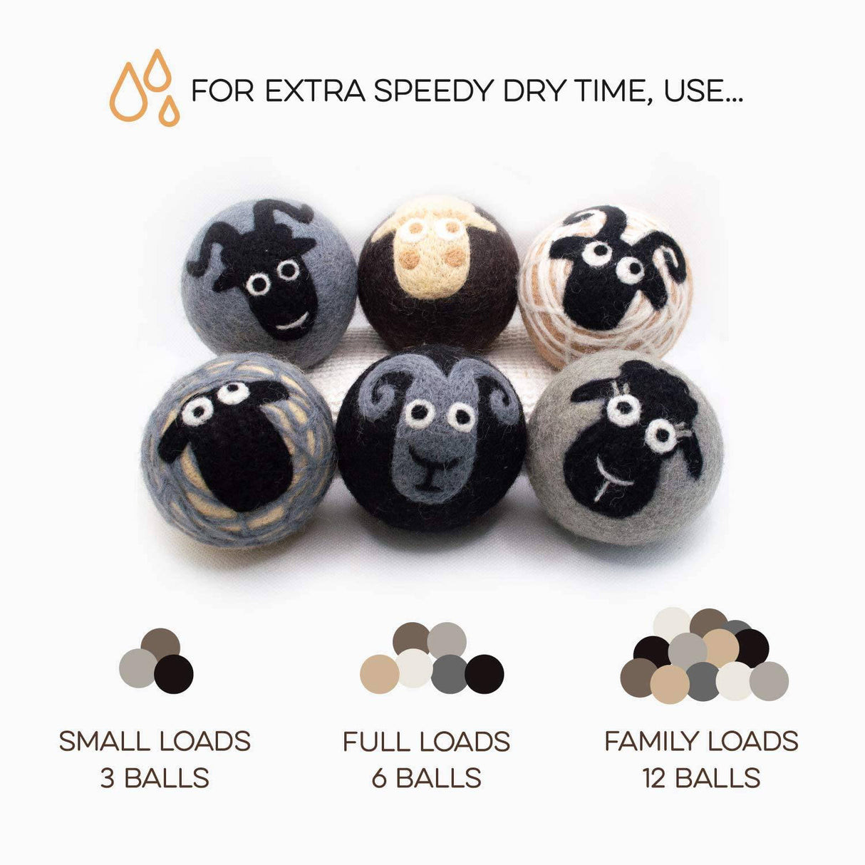 Fluff Ewes Bolas de secadora de lana reutilizables hechas a mano de Nueva Zelanda para la colada, alternativa antiestática al suavizante de tela líquido, bolas de secadora de plástico o hojas de secadora, juego de 6 unidades - DIGVICE MX
