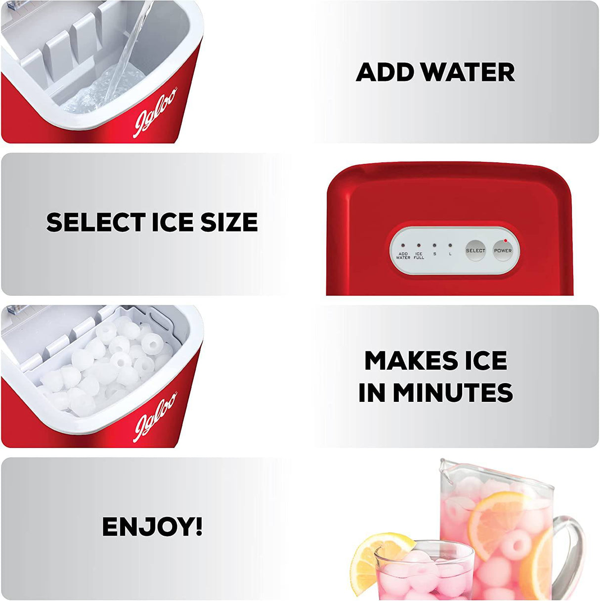 Igloo ICEB26RR Máquina automática portátil eléctrica para hacer hielo en la encimera, 26 libras en 24 horas, 9 cubitos de hielo listos en 7 minutos, con pala de hielo y cesta - DIGVICE MX