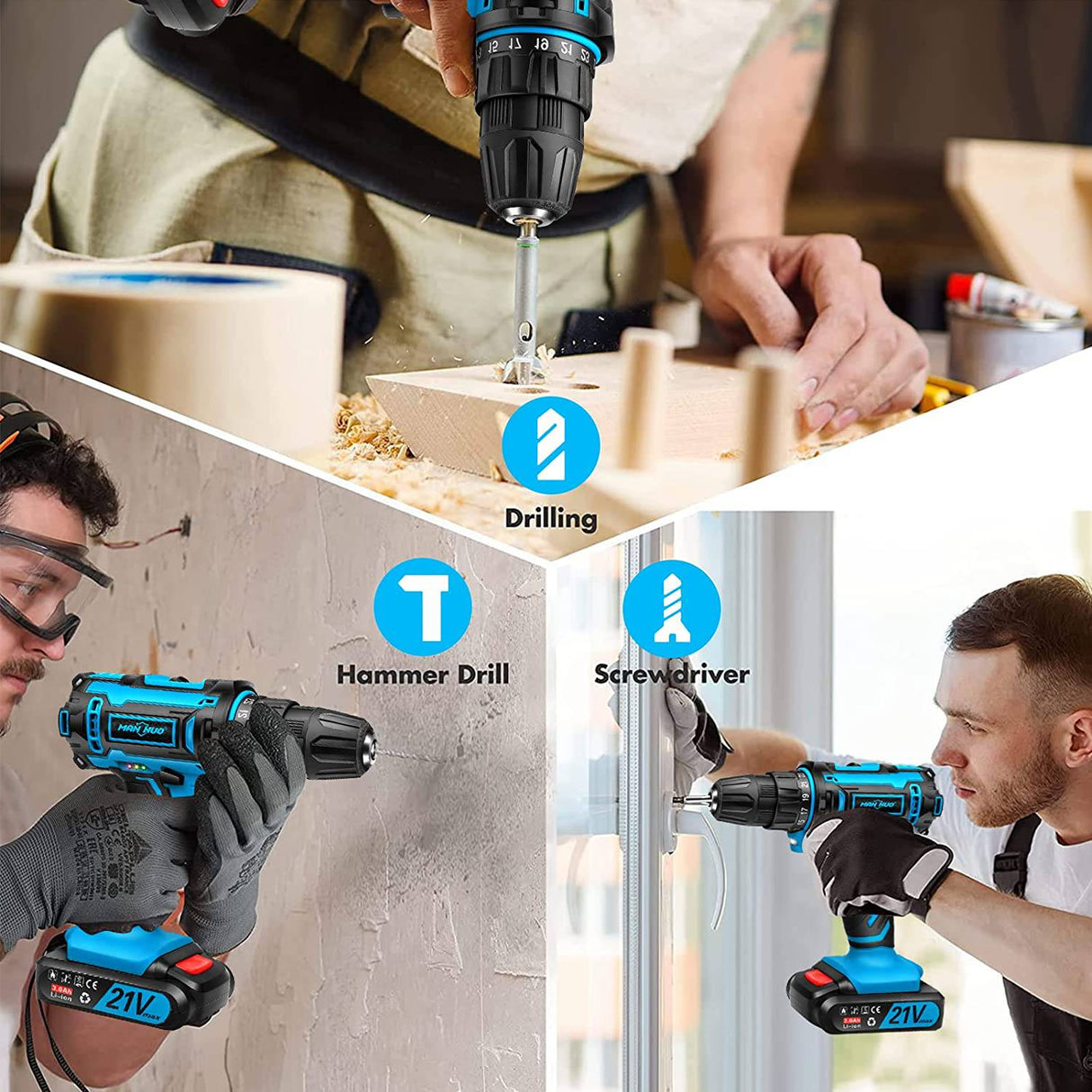 AGMBOK -Juego de taladro inalámbrico de 21 V con batería de 3000 mAh y cargador rápido, juego de herramientas eléctricas de 117 piezas con taladro eléctrico - DIGVICE MX