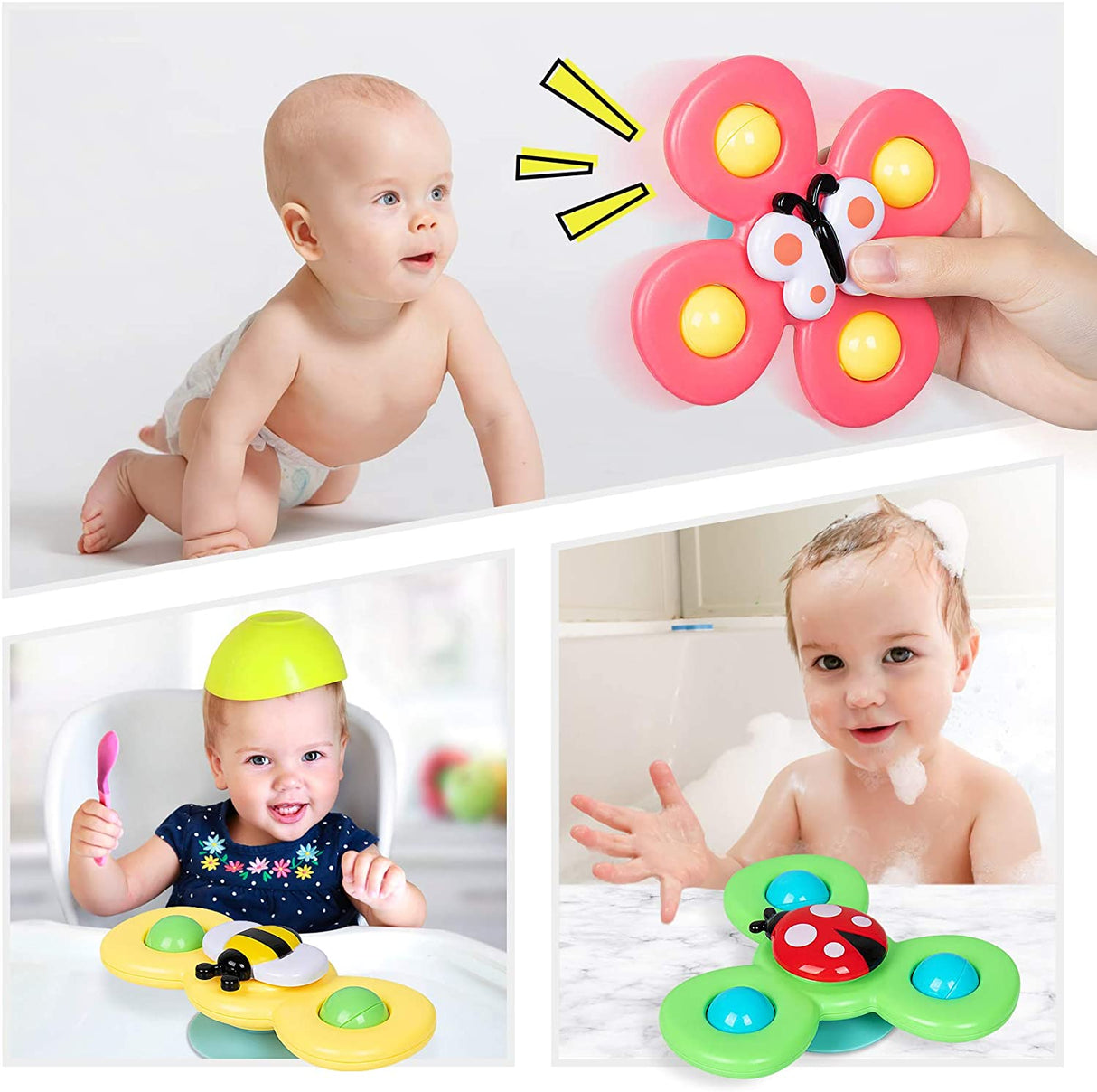  3 piezas Juguetes giratorios de ventosa para niños de 1 a 2 años,  Juguetes giratorios para bebés de 12 a 18 meses, regalos de primer  cumpleaños para niñas de 1 año