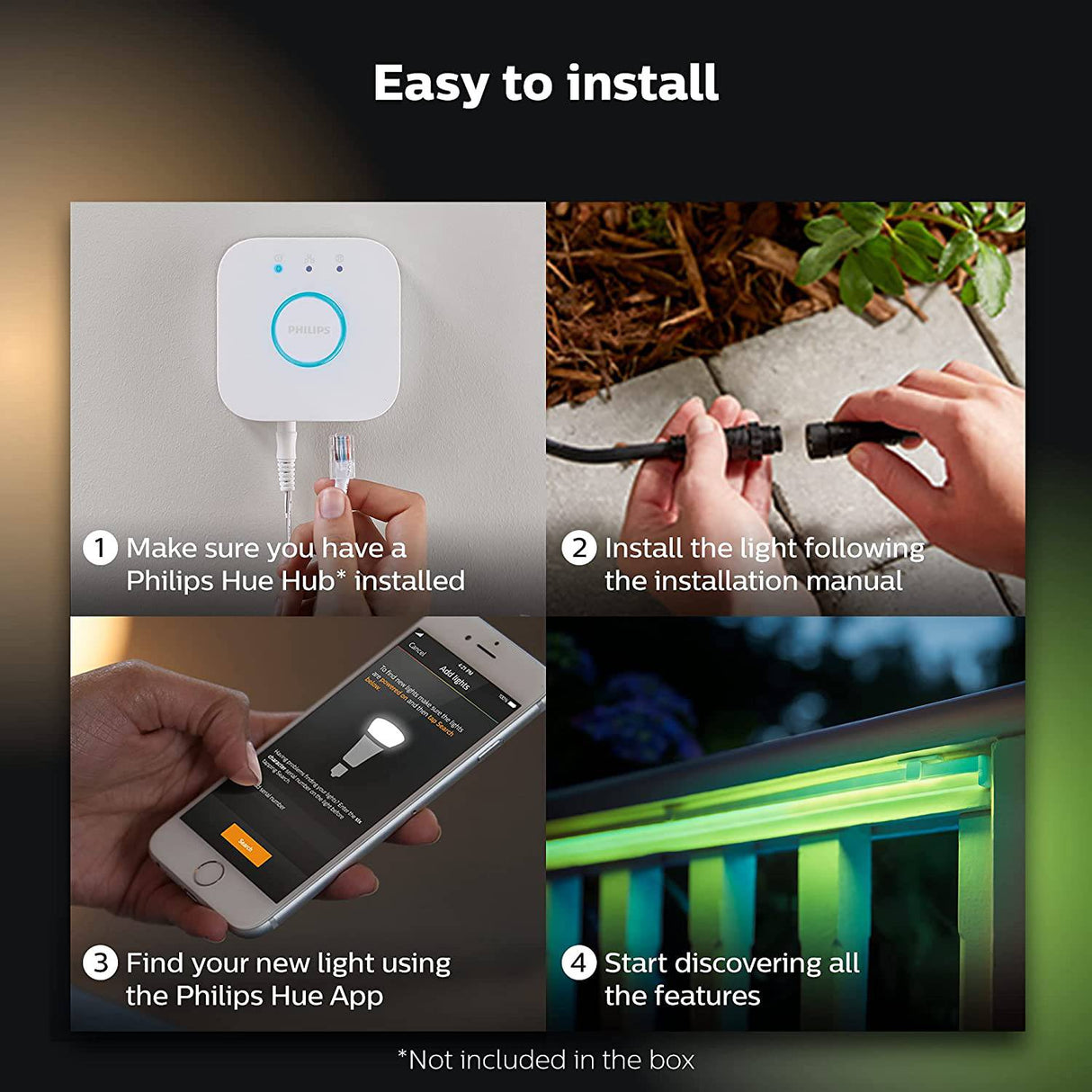Philips Hue Smart Outdoor Lightstrip, 5 m/16 pies, (voz compatible con Amazon Alexa, Apple Homekit y Google Home, Hue Hub se vende por separado), color blanco - DIGVICE MX