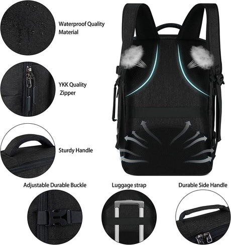Lubardy - Mochila de viaje para hombres y mujeres Mochila de transporte aprobada para vuelo de 17 pulgadas Impermeable Grande 40L