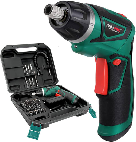 Destornillador eléctrico inalámbrico POSENPRO, destornillador de potencia recargable de 7,2 V con 48 accesorios, pistola de tornillo con ajuste de par 6+1 y mango giratorio para bricolaje doméstico, embalaje BMC - PCCS24GU - DIGVICE MX