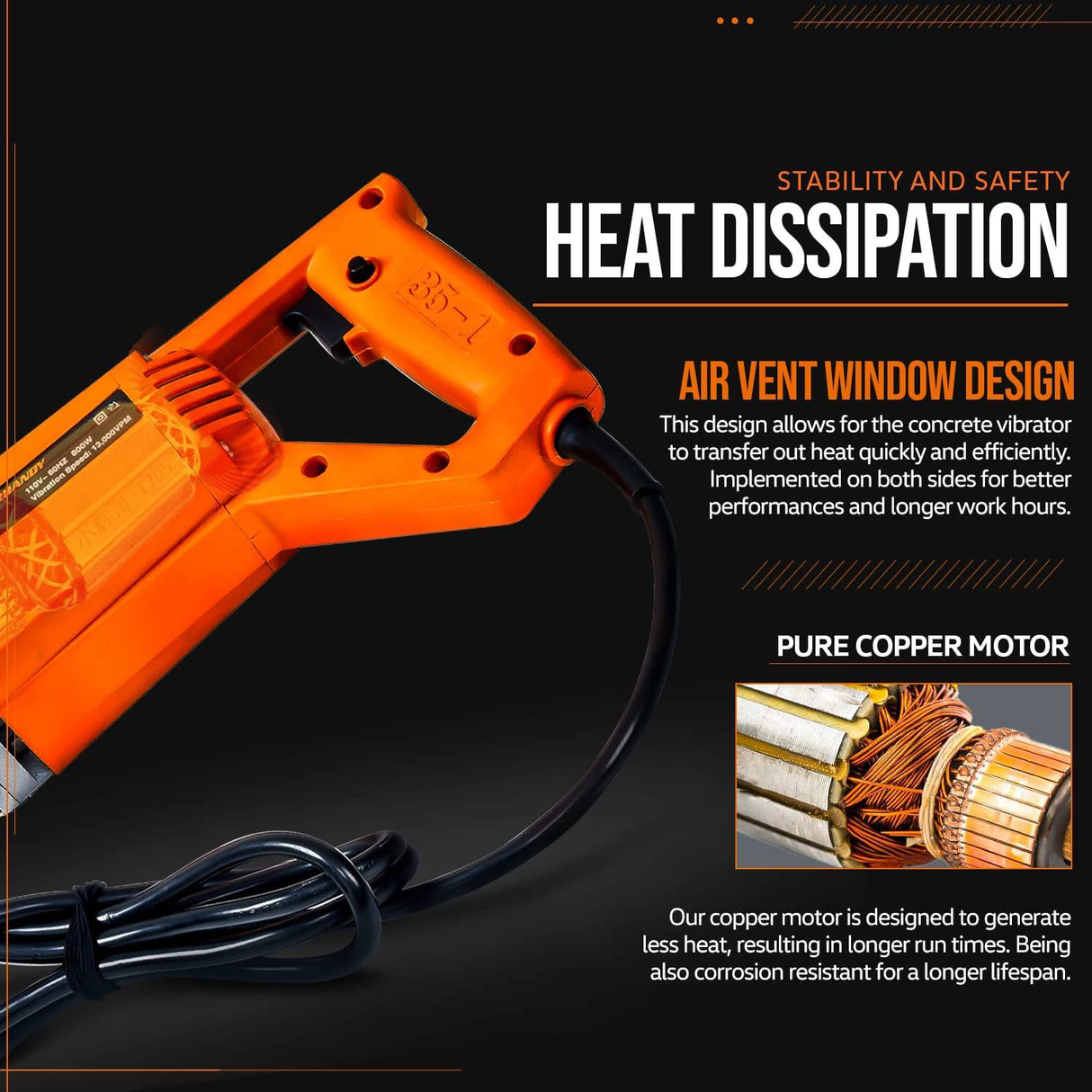 SuperHandy Herramienta eléctrica vibratoria para concreto, 13k VPM, eje de inmersión de manguera flexible de 4.9 pies, vibrador de cemento, portátil con cable eléctrico, motor 110VAC 1HP - Elimina burbujas de aire, nivela y mezcla concreto - DIGVICE MX