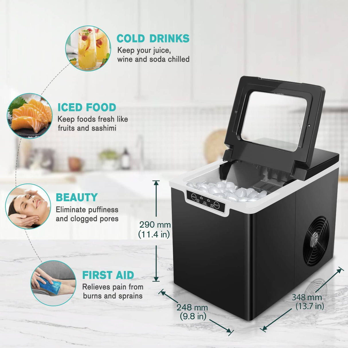 CROWNFUL - Máquina para hacer hielo , 9 cubitos de hielo listos en 8 minutos, cubitos de hielo de 26 libras en 24 horas, máquina eléctrica para hacer hielo con cuchara y cesta - DIGVICE MX