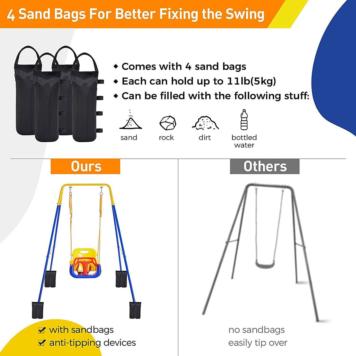 FUNLIO Juego de columpios 2 en 1 para niños pequeños y bebés, columpio y rebotador para niños de servicio pesado con 4 bolsas de arena, soporte de metal plegable para jugar en interiores/exteriores - DIGVICE MX