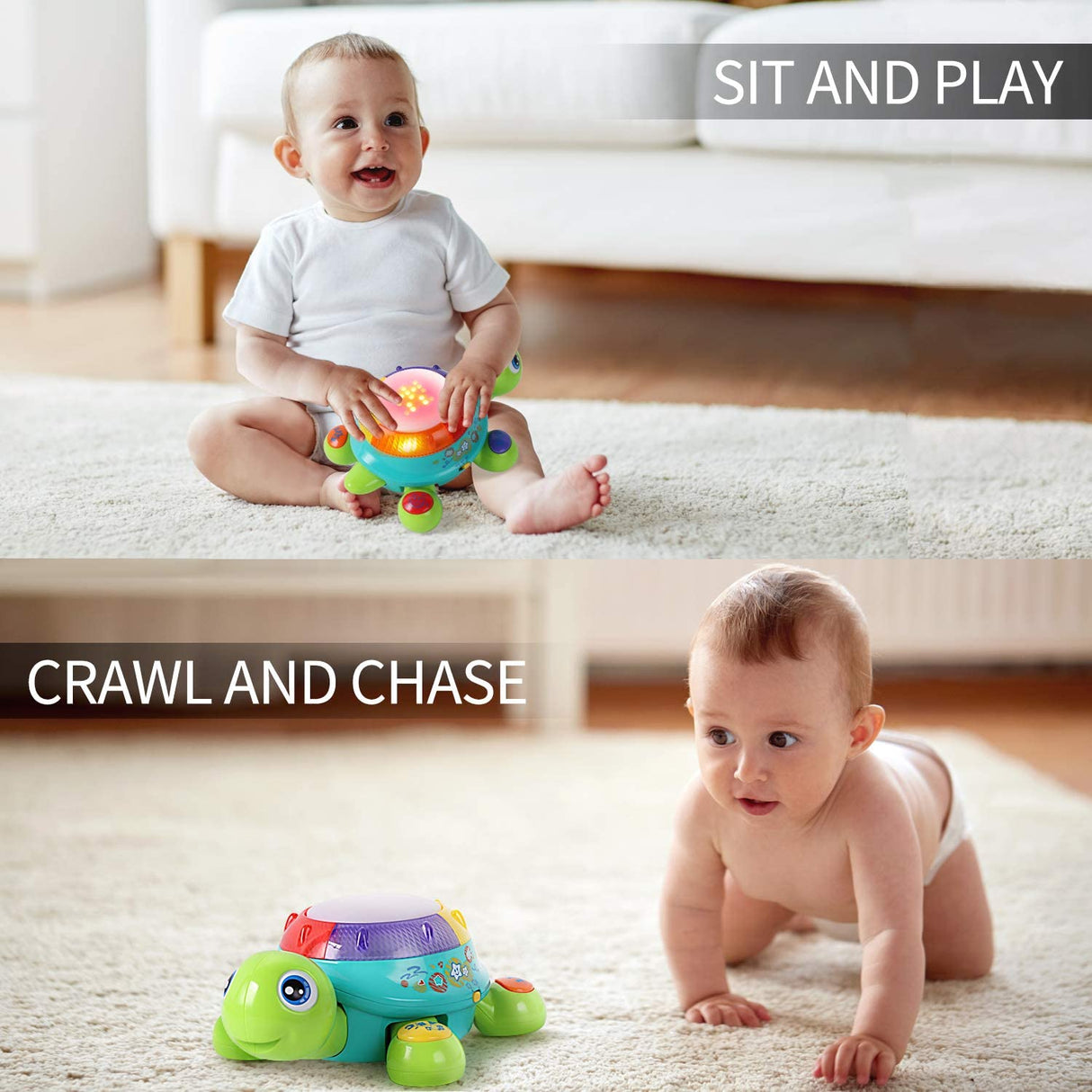 iPlay, iLearn Baby Musical Turtle Toy, Español Inglés Aprendizaje bilingüe, Juguetes para gatear para niños pequeños - B0792MVKQX