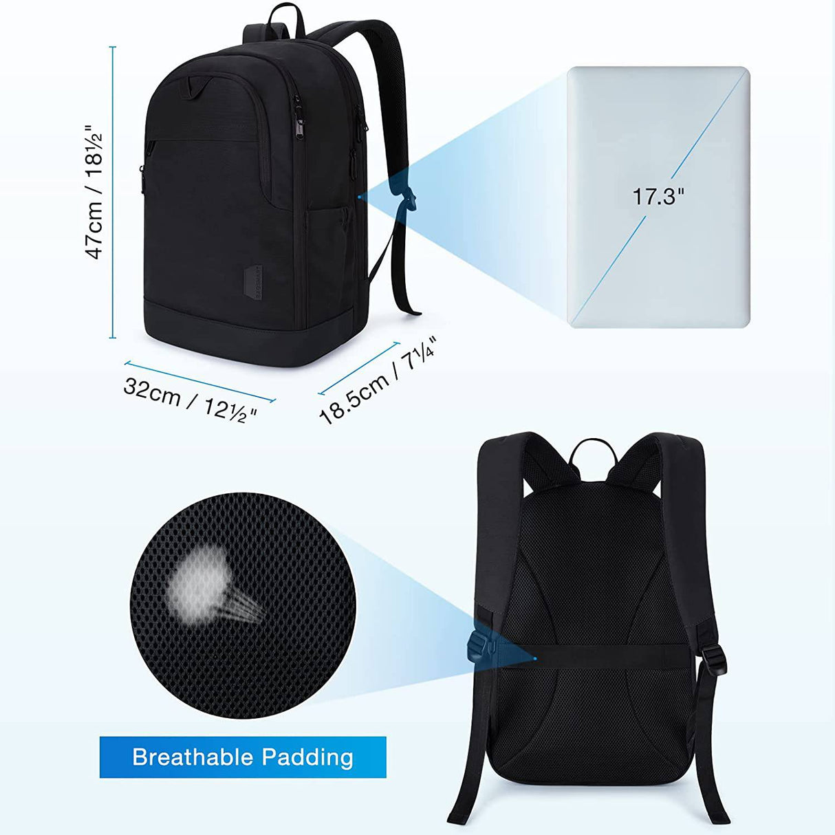 BAGSMART  - Mochila para computadora portátil para hombres y mujeres Mochilas de viaje expandibles para computadora de 17.3 pulgadas con puerto de carga resistente al agua