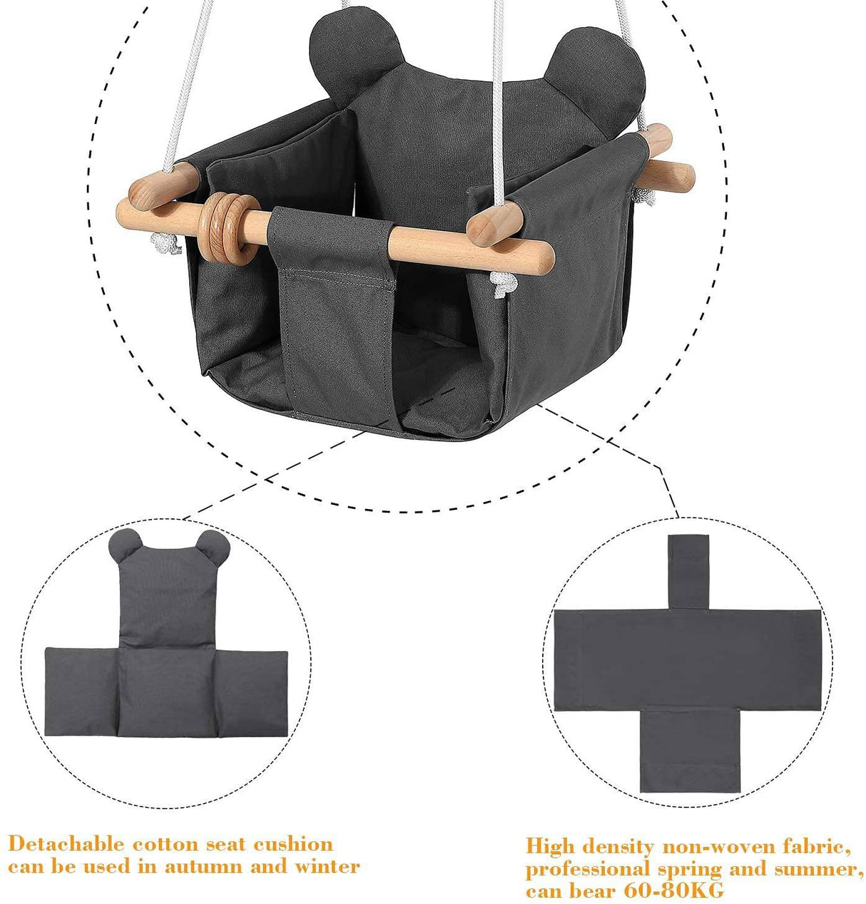 Secure Twin's - Asiento columpio para bebé con cinturón de seguridad, silla  colgante de madera para interiores y exteriores, hamaca doble para bebés