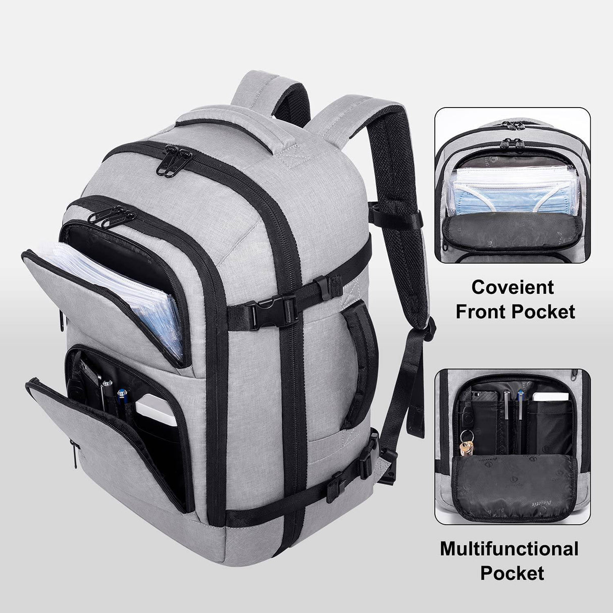 Dinictis - Mochila de viaje para portátil de 40 l para hombres y mujeres, compatible con portátiles de 17 pulgadas, mochila para maleta aprobada para llevar en vuelo, resistente al agua, mochila de fin de semana para la noche, gris