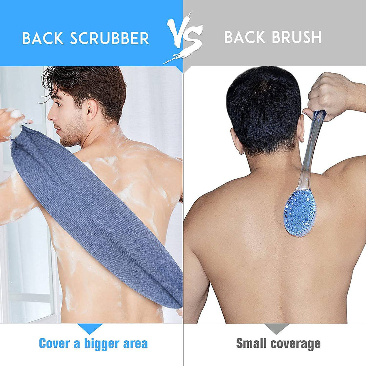 Evridwear - Exfoliante de espalda con asas de dos lados para ducha corporal, limpieza profunda, masajes de piel, vigorizante circulación sanguínea, hombres y mujeres, talla única (paquete de 2 azules)