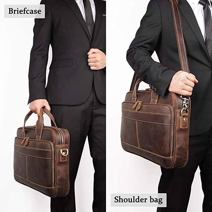 Augus  - Bolso de mensajero de cuero para hombres Mochila de viaje vintage Maletín para computadora portátil de 17 pulgadas Bolsos de hombro