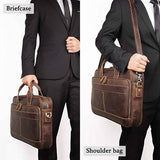 Augus  - Bolso de mensajero de cuero para hombres Mochila de viaje vintage Maletín para computadora portátil de 17 pulgadas Bolsos de hombro