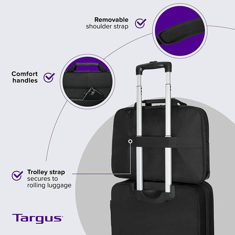 Targus - Classic Commuter Laptop Bag para portátiles de 15,6 pulgadas, diseño TSA Checkpoint-Friendly, maletín para mujeres/hombres, bolsa para ordenador y funda para portátil