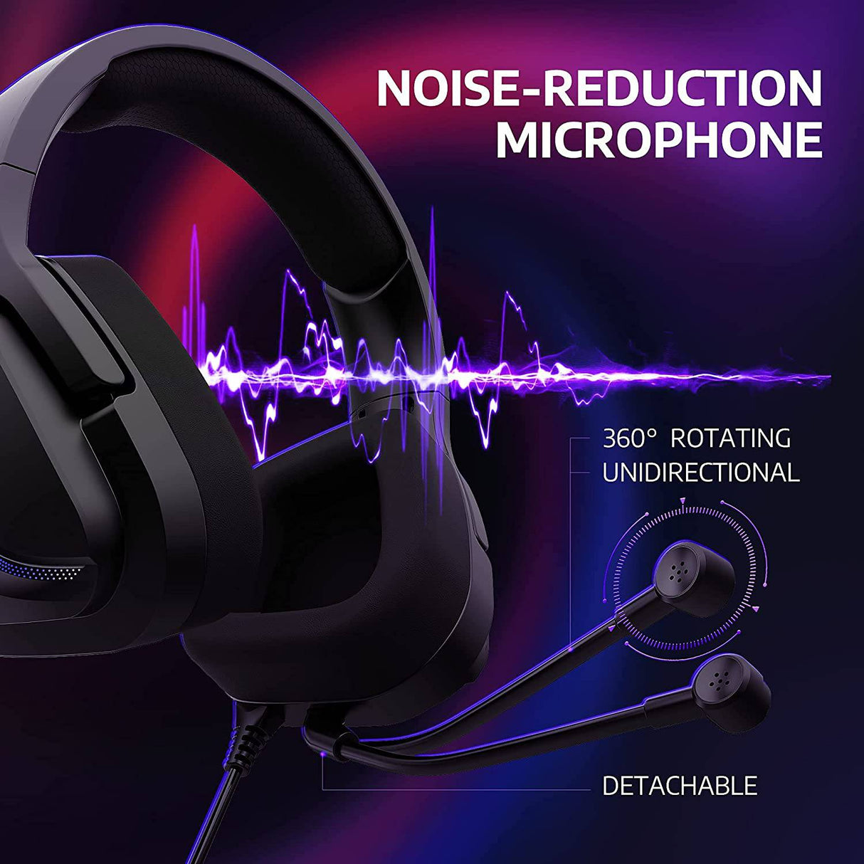 AIHOOR Auriculares para juegos con cable con sonido envolvente 7.1, micrófono desmontable, volumen en línea y control de silencio, luces LED RGB, orejeras de proteína, auriculares ligeros sobre la oreja para PC, consola PS4/PS5 (enchufe USB)