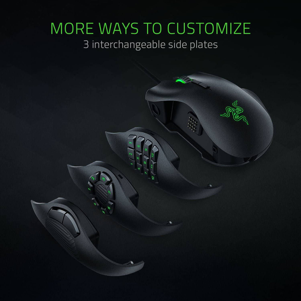 Razer Naga Trinity - Ratón para juegos: Sensor óptico de 16,000 DPI - Iluminación Chroma RGB - Placa lateral intercambiable con configuraciones de 2, 7, 12 botones - Interruptores mecánicos
