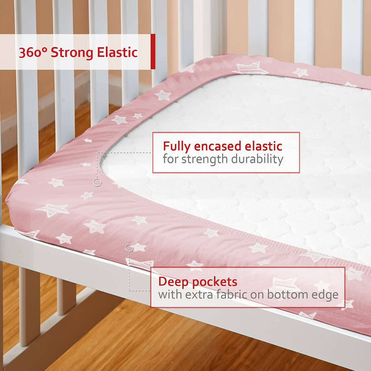 MOONSEA - Funda para colchón Pack and Play, sábanas acolchadas ajustables para niña, sábanas suaves y transpirables para parque de juegos de 39 x 27 x 5 pulgadas, se adapta a Graco Play Yards y colchón plegable (estrella rosa) - DIGVICE MX