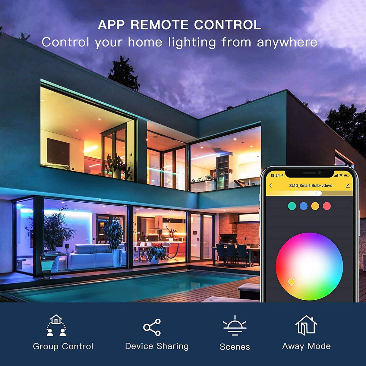 Treatlife Paquete de 4 bombillas inteligentes, 2,4 GHz sincronización de música que cambia de color, funciona con Alexa Google Home, A19 E26 bombilla LED regulable 9 W 800 lúmenes para decoración de fiestas, hogar inteligente, multicolor - DIGVICE MX