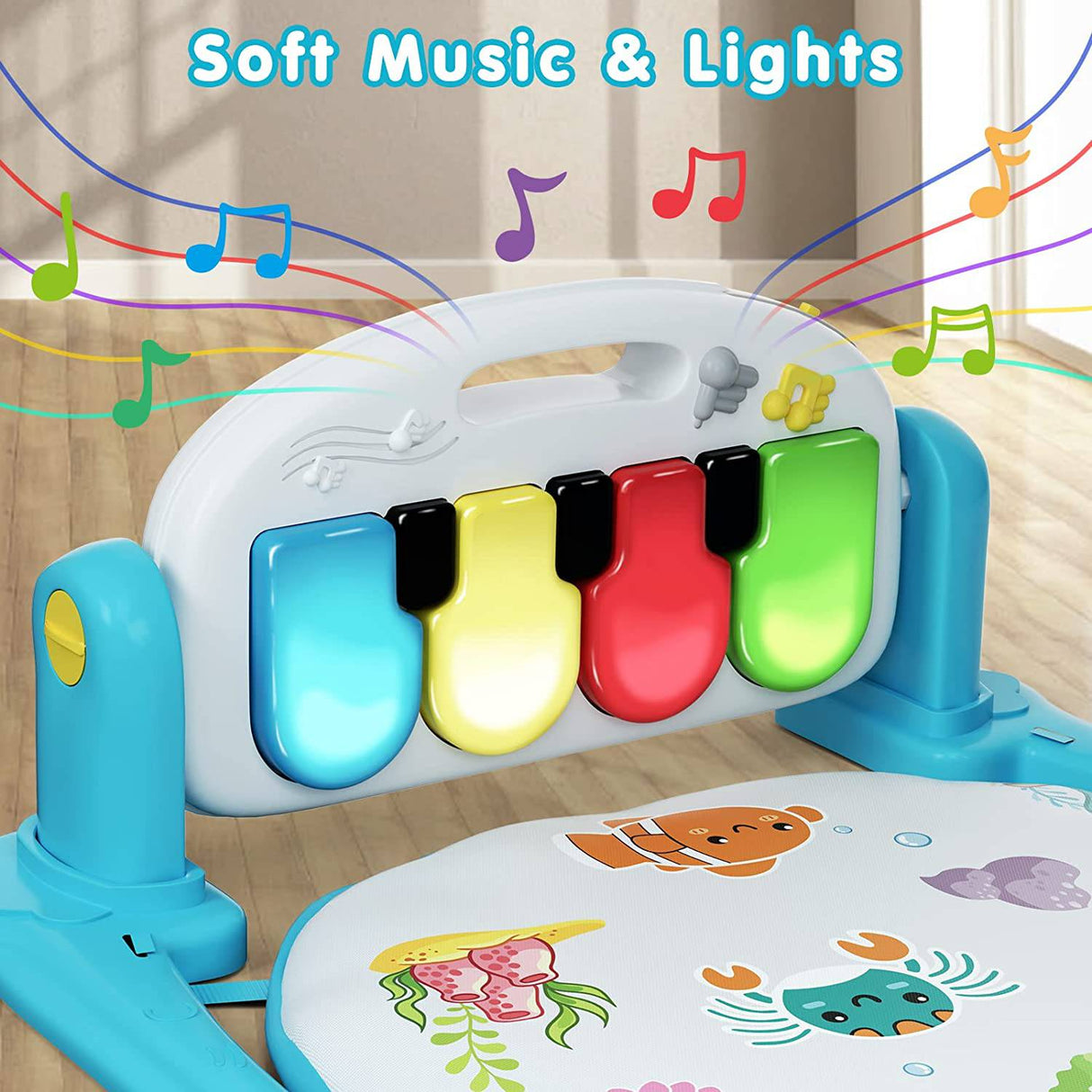 UNIH Baby Gym Play Mat, Kick and Play Piano Gym con Water Mat, Tummy Time Mat, Centro de actividades de luz musical para bebés y niños pequeños, Regalo de cumpleaños Play Mat para recién nacido - DIGVICE MX