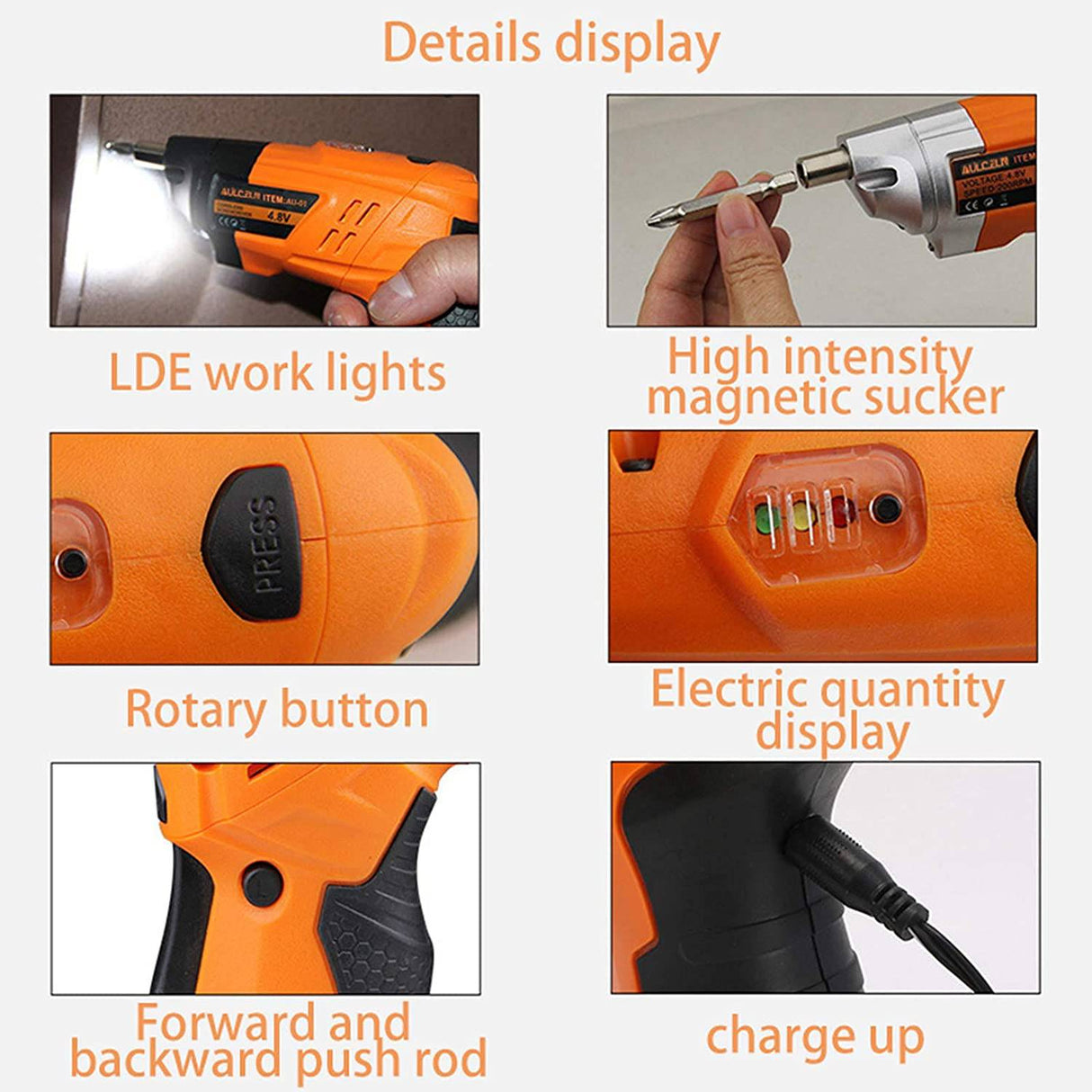 AULCELN Destornillador eléctrico Recargable, juego de destornilladores inalámbricos Pistolas de tornillo de iones de litio de 4,8 V con 32 puntas, luz LED para bricolaje doméstico, herramientas eléctricas y manuales - DIGVICE MX