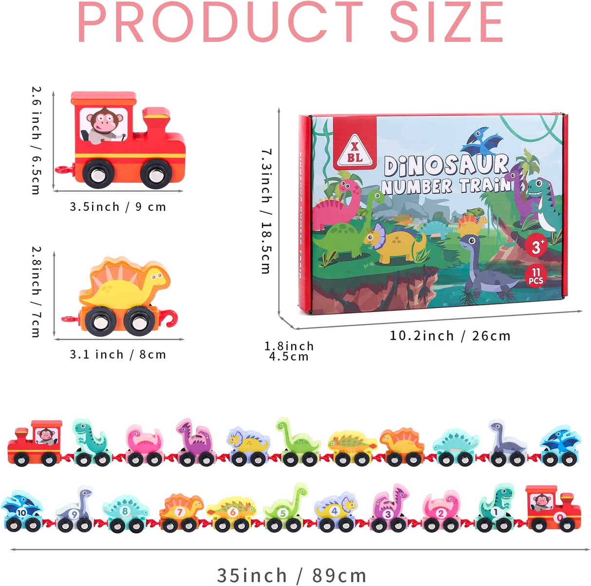 Atoylink Juego de tren de dinosaurio de madera con números Montessori Juguetes educativos de aprendizaje - B0B1LSSWQV