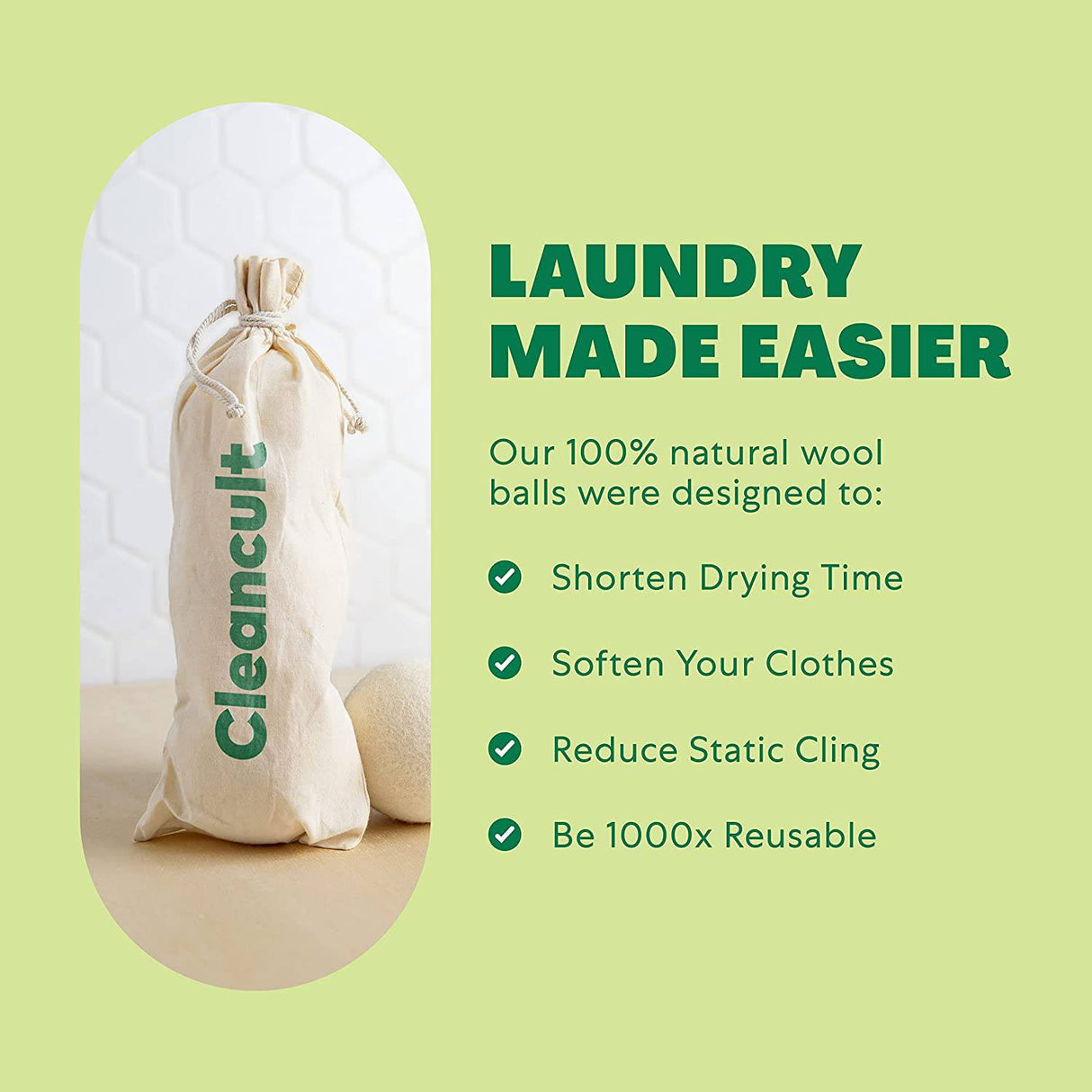 CLEANCULT Bolas de secadora de lana orgánica, suavizante de telas natural, elimina la adherencia estática y ayuda a secar la ropa hasta un 25 % más rápido, 3 bolas - DIGVICE MX