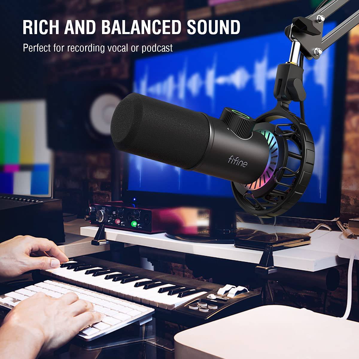 FIFINE RGB Micrófono USB para juegos, dinámico para PC, con botón Tap-to-Mute, micrófono cardioide Plug & Play con conector para auriculares para transmisión, podcast, Twitch, YouTube, Discord- K658