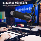 FIFINE RGB Micrófono USB para juegos, dinámico para PC, con botón Tap-to-Mute, micrófono cardioide Plug & Play con conector para auriculares para transmisión, podcast, Twitch, YouTube, Discord- K658