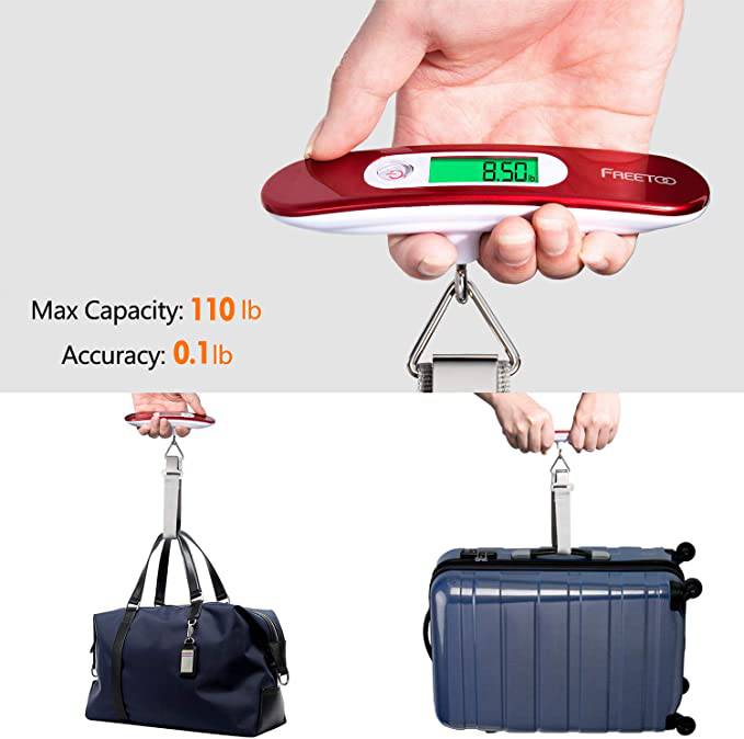 FREETOO, báscula portátil para equipaje, báscula Digital de viaje, báscula para maleta, pesas con función de tara, capacidad de 110 lb/50 KG
