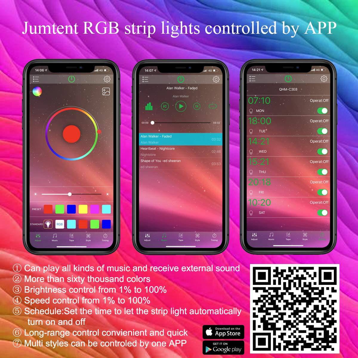 JTNT - Tira de luces LED para dormitorio, decoración del hogar, luces LED, Bluetooth RGB, kit de tira de luz LED que cambia de color, control de aplicación con control remoto - DIGVICE MX