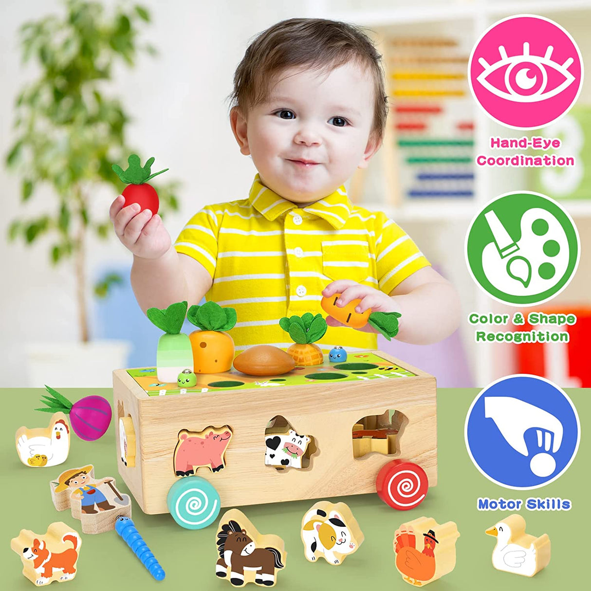 Ellinjan - Juguetes Montessori de madera para niños y niñas pequeños, juguetes de animales de granja - B0B2MVZLT6