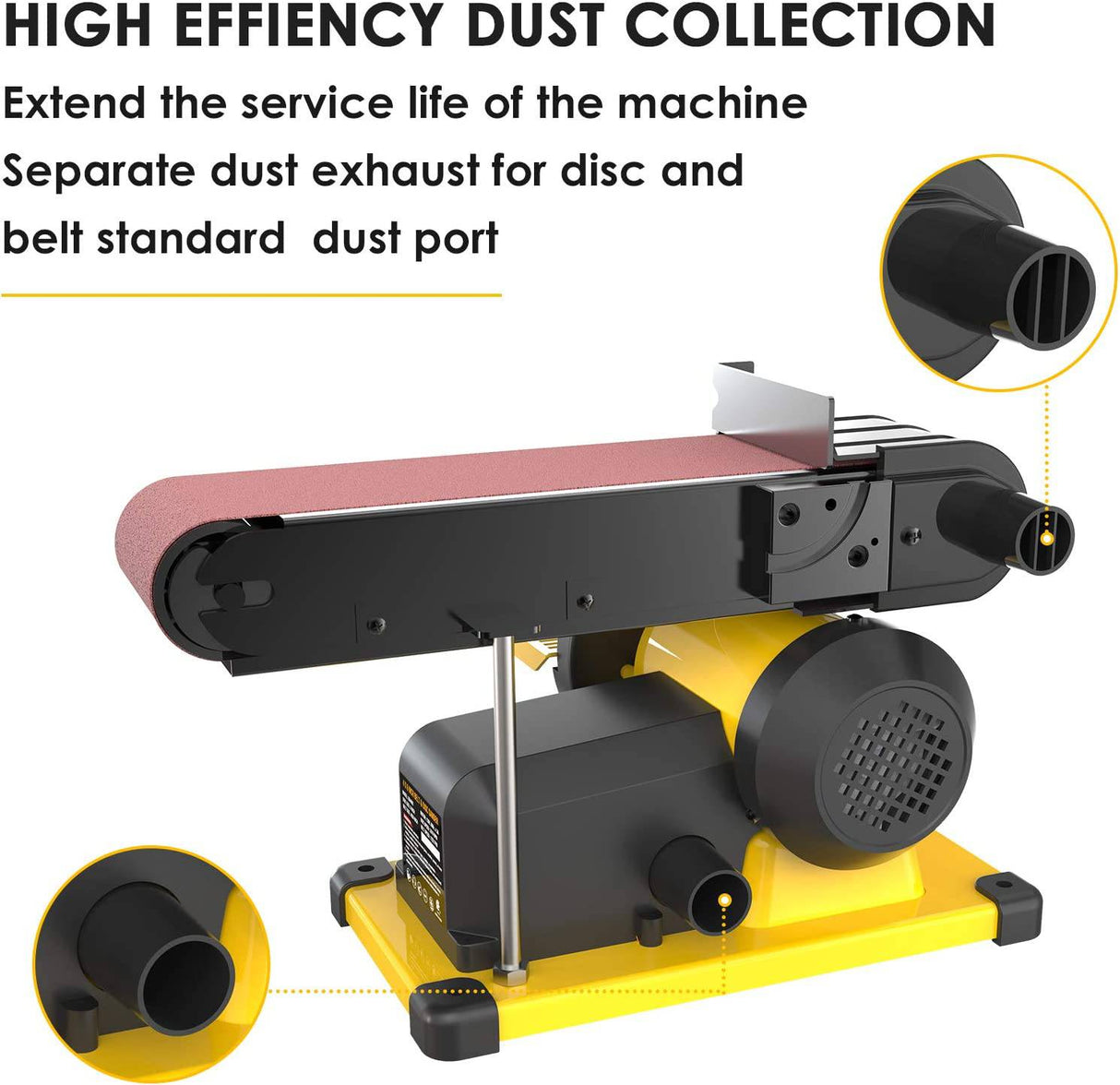 Lijadora de banda Woodskil 4.3A 3/4HP 4 x 36 pulgadas. de 6 pulgadas con 2 piezas de papel de lija Base de acero y mesa de trabajo de aluminio, motor de inducción proporciona hasta 3600 RPM, puerto de escape de polvo doble incluido - DIGVICE MX