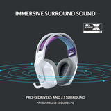 Logitech G733 LIGHTSPEED Auriculares inalámbricos para juegos con diadema de suspensión, LIGHTSYNC RGB, tecnología de micrófono Blue VO!CE y controladores de audio PRO-G - Blanco