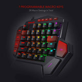 Redragon K585 DITI Teclado mecánico para juegos RGB con una sola mano, teclado para juegos profesional tipo C con 7 teclas macro integradas, reposamuñecas desmontable, 42 teclas (interruptor negro-azul)