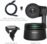 Cámara web OBSBOT Tiny PTZ, control de gestos y encuadre alimentado por IA, cámara web Full HD 1080p para videoconferencia, gran angular de 90 grados, corrección de poca luz
