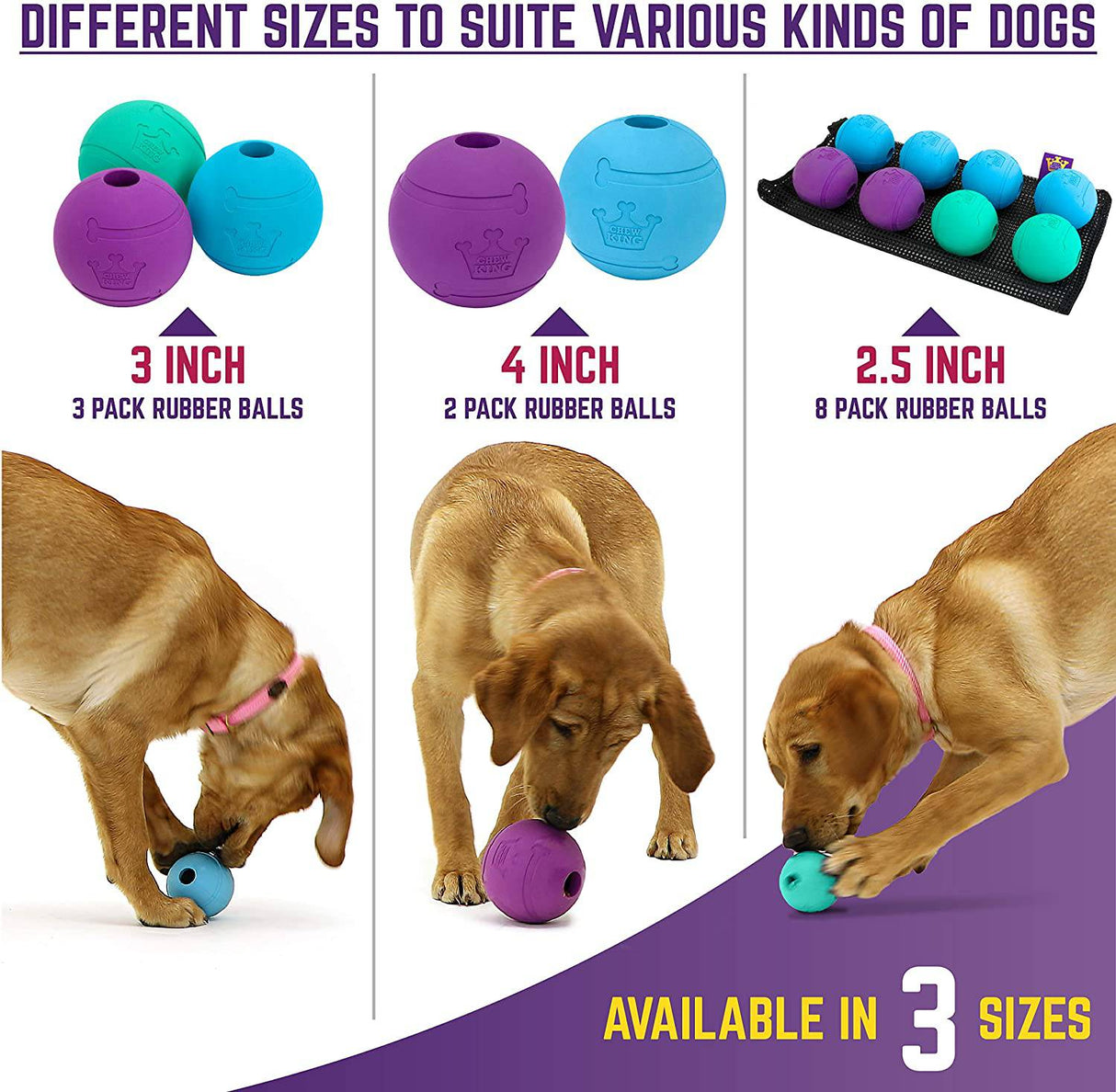Chew King Fetch Balls Pelotas para perros 3 pack - DIGVICE MX