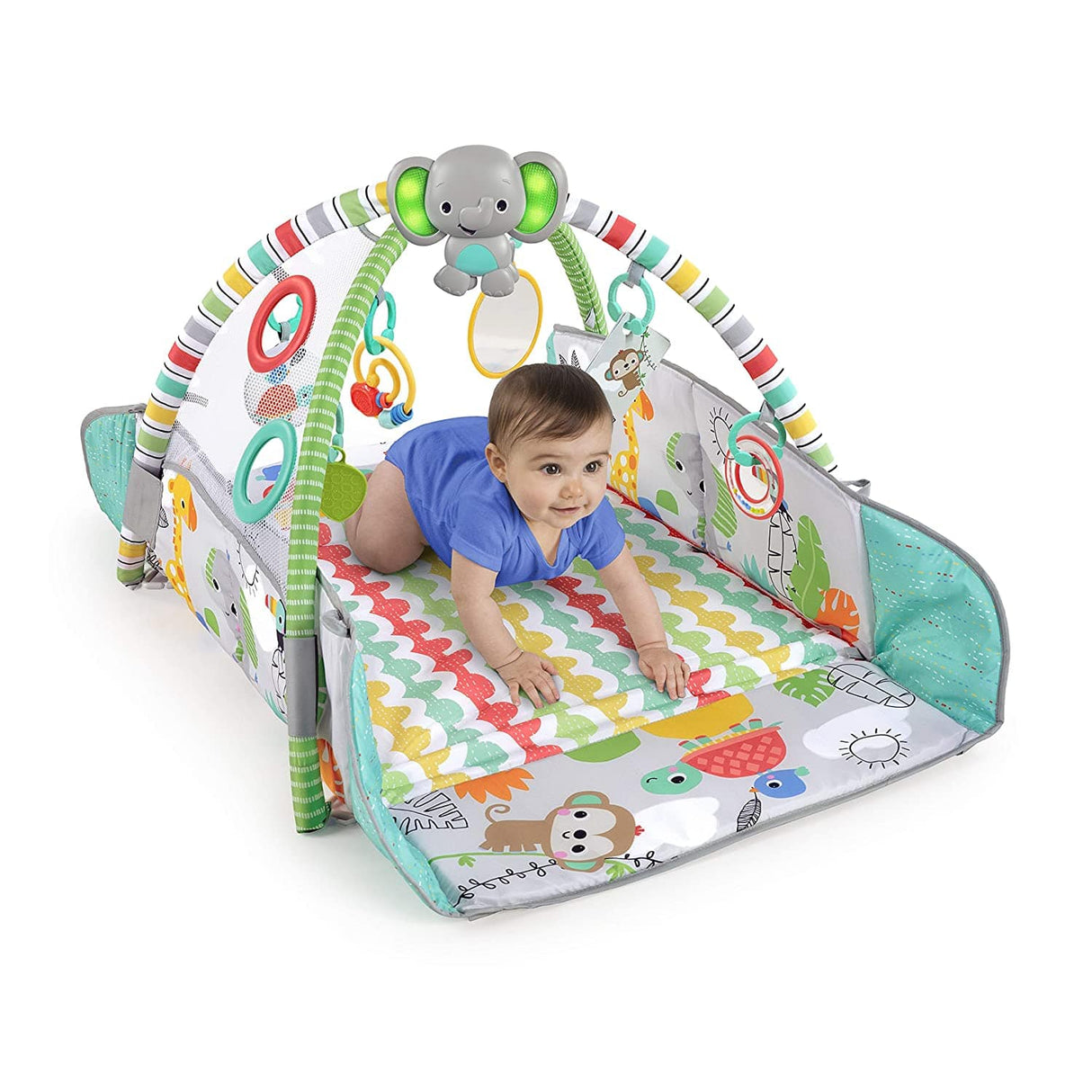 Bright Starts 5 en 1 Your Way Ball Play - Alfombra de juego gigante que se convierte en gimnasio para bebés Ball Pit, recién nacido a niño pequeño - Totalmente tropical (verde) - DIGVICE MX