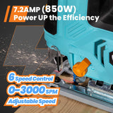 Sierra caladora de 7,2 amperios (850 W), GoGonova de 6 velocidades variables, función orbital de 4 etapas, bisel de ±45°, kit de herramientas para sierra caladora con cuchillas para cortar madera, guía láser (LED), regla de escala, soplado de polvo - DIGVICE MX