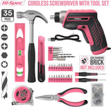 Juego de herramientas eléctricas inalámbricas de alta especificación, 35 piezas, pequeño, esencial, rosa, 3,6 V, destornillador de alimentación USB y kit de herramientas manuales - DIGVICE MX