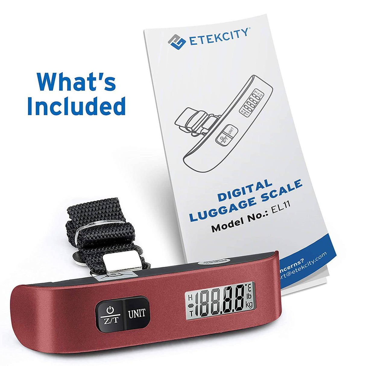 Etekcity - Báscula para equipaje, peso de maleta de mano portátil digital para viajes con pintura de goma, sensor de temperatura, 110 libras, batería incluida