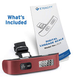 Etekcity - Báscula para equipaje, peso de maleta de mano portátil digital para viajes con pintura de goma, sensor de temperatura, 110 libras, batería incluida