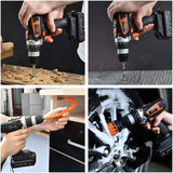 MAIBERG Taladro inalámbrico, juego de pistola de tornillo de energía eléctrica con batería de 20 V 2 Ah, 26 accesorios, par máximo de 300 libras (300 in-lb), cargador de 1.3 A, portabrocas de 3/8 pulgadas, 2 velocidades variables - DIGVICE MX