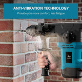 Taladro percutor Tilswall SDS-Plus de 1500 W, 4 funciones y mango de agarre suave ajustable con control de vibración, rompedor de hormigón, incluye 3 brocas, punta y cincel plano con estuche - DIGVICE MX