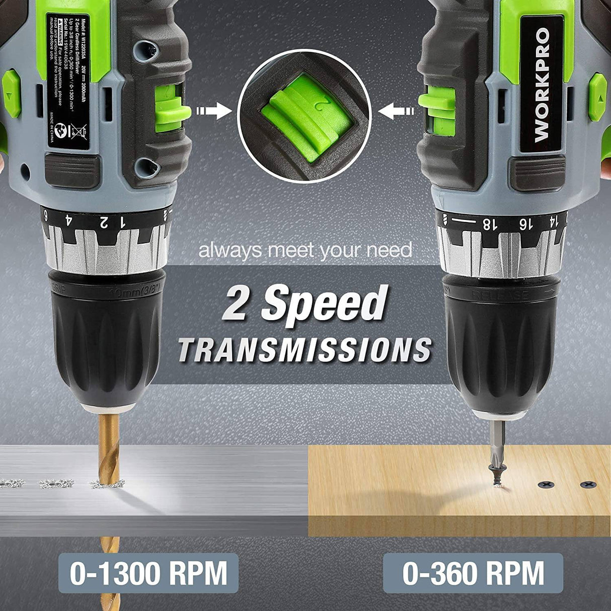 WORKPRO - Juego de taladro inalámbrico de 20 V, taladro y atornillador de impacto, con 2 baterías de 2 Ah y cargador rápido de 1 hora - DIGVICE MX
